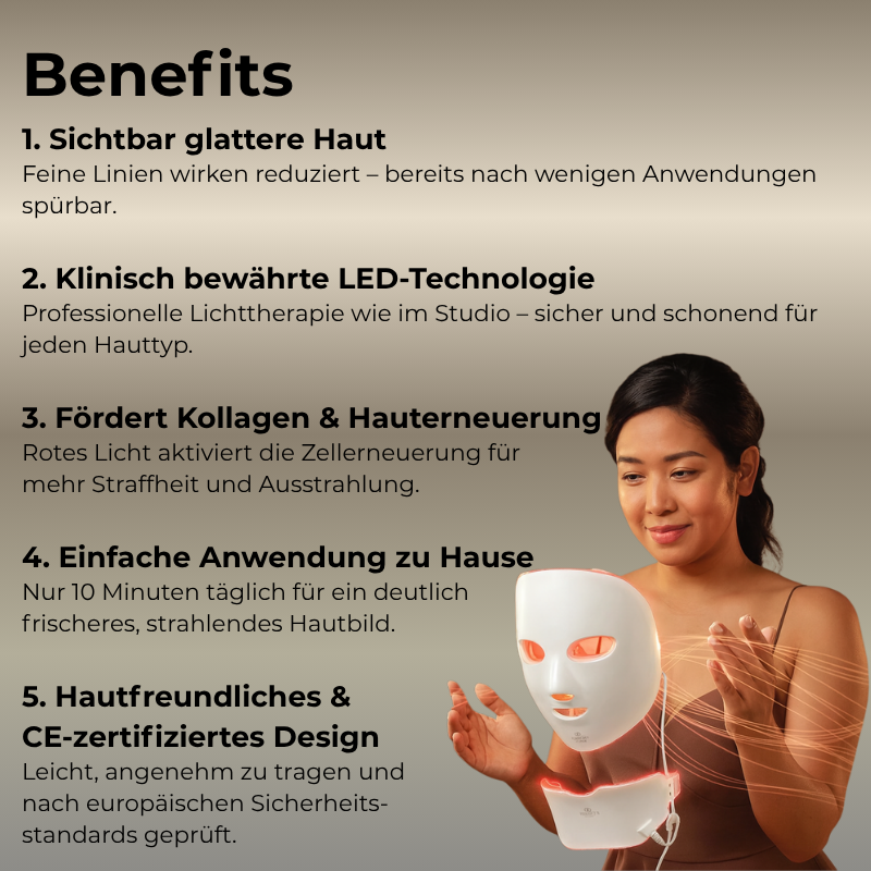 BioLight LED-Maske – Für glatte, straffe Haut – Gesicht und Hals